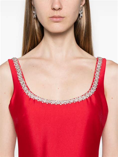 Self Portrait Crystal Embellished Taffeta Midi Dress Red Farfetch