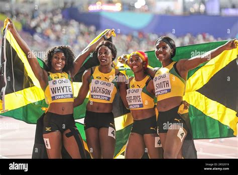 Jamaica Team Woman Running The X M Relay At The World Athletics