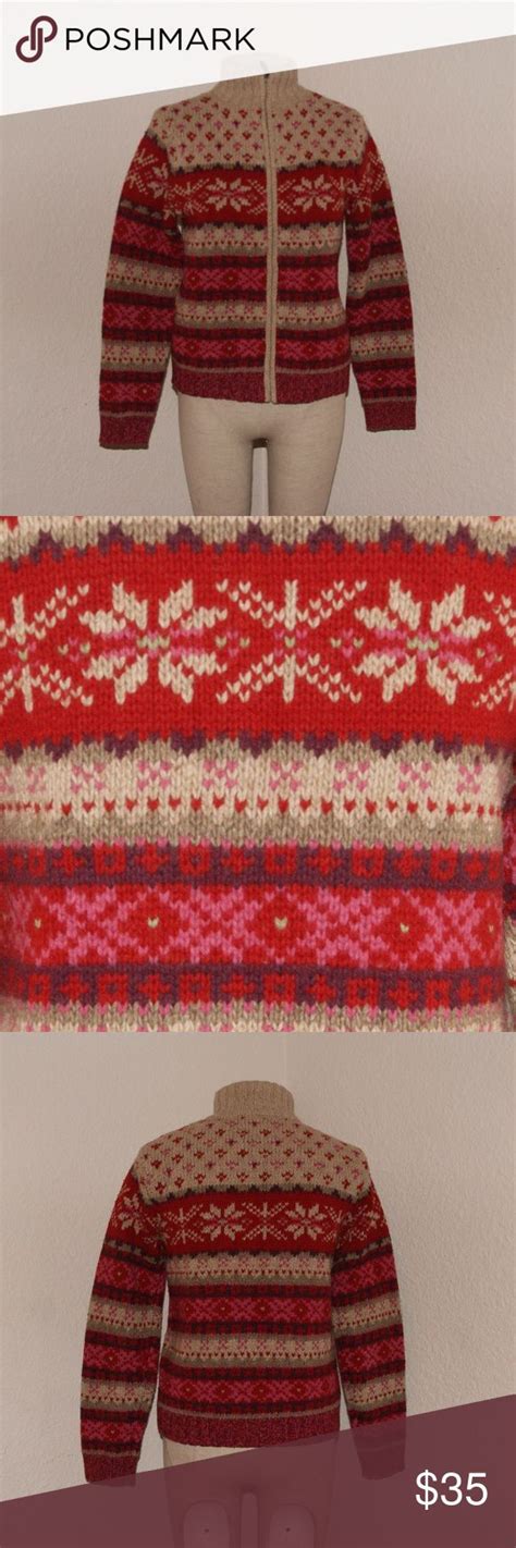 Eddie Bauer Fair Isle Zip Front Cardigan Sweater