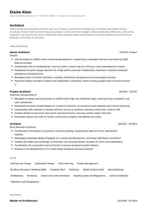 12 Architect Resume Examples And Writing Guide