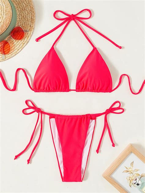 SHEIN Swim Bañador bikini halter micro triángulo con cordón lateral Moda de Mujer SHEIN México