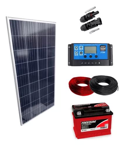 Kit Placa Solar W Controlador A Lcd Bateria Ah Cabos Mercadolivre