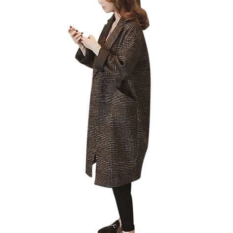 Womail 2018 Womens Winter Plaid Lapel Wool Coat Trench Jacket Long