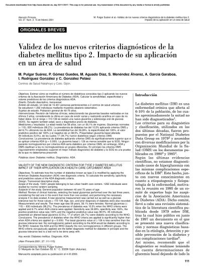 Validez De Los Nuevos Criterios Diagnósticos De La Diabetes Mellitus