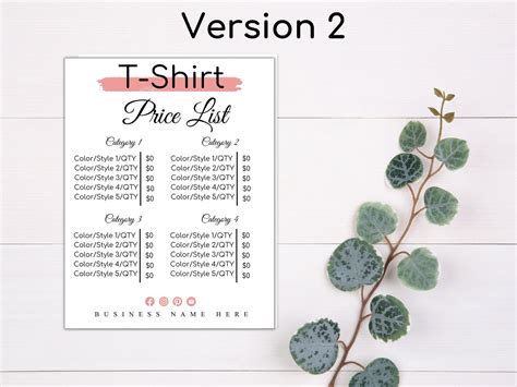 Editable TSHIRT Price List Template Shirt Order Form Printable Price