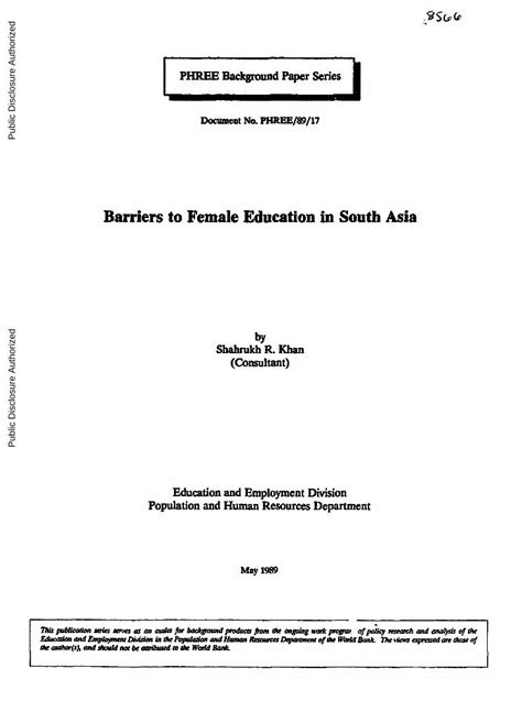 Pdf Barriers To Female Education South Asia€¦ · 01 05 1989 · Slocp