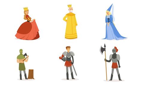 Premium Vector | People in medieval clothes Set of vector illustrations