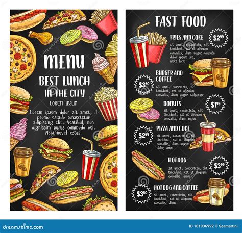 Fast Food Restaurant Menu Banner On Chalkboard Stock Vector