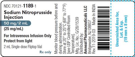 Sodium Nitroprusside Injection 50 Mg2 Ml 25 Mgml Rx Only