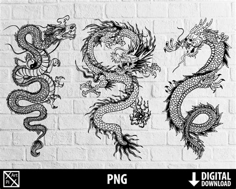 Chinese Dragon Png, Oriental Dragon Clipart Tattoo Design, Printable Dragon Bundle, Sublimation ...