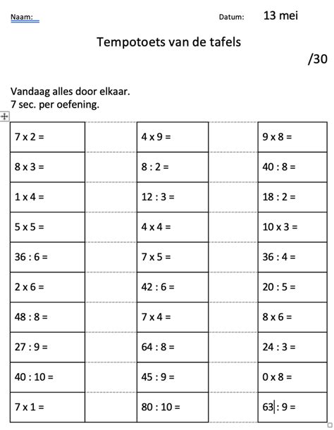 Tempo Oefeningen Tafels Tweede Leerjaar