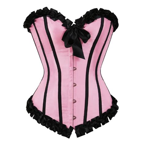 Sexy Corsets For Women Striped Lingerie Top Gothic Overbust Corset Pink