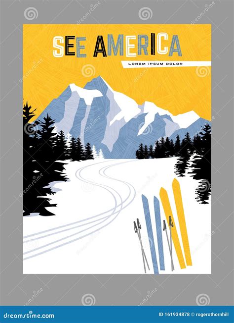 Retro Style Travel Poster Design For The United States Downhill Skiing