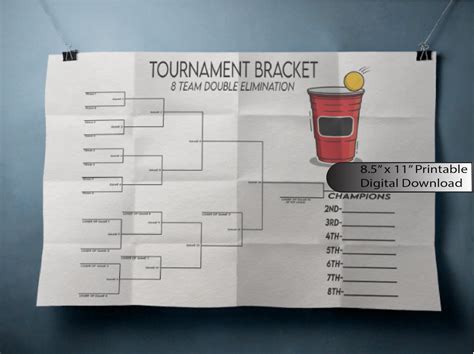 8 Team Double Elimination Beer Pong Tournament Bracket Instant Digital