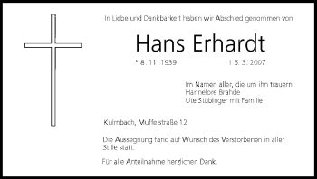 Hans Erhardt Traueranzeige Trauer InFranken De