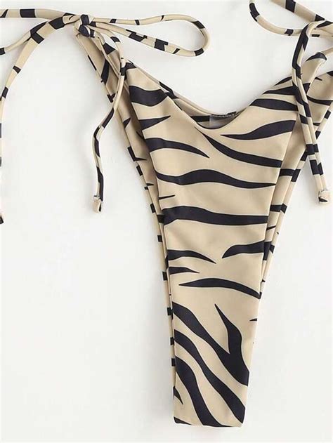 SHEIN Swim Vcay Bañador bikini con cordón lateral bandeau de rayas de cebra Moda de Mujer