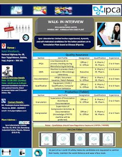 IPCA LABORATORIES LIMITED Walk In Interview For Quality Assurance