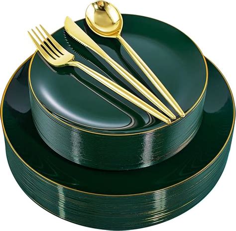 Amazon I Pcs Gold Plastic Plates Green Disposable Plates