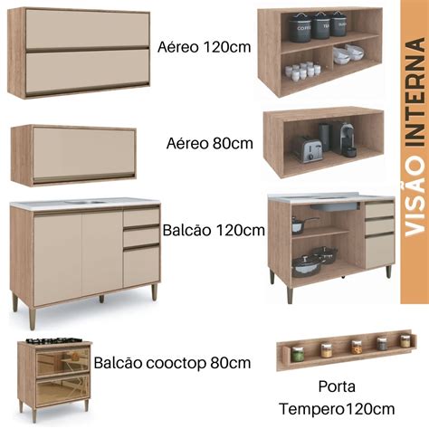 Cozinha Modulada Completa Catharina Vidro Reflecta Pe As Em Mdf Amadeirado Nude