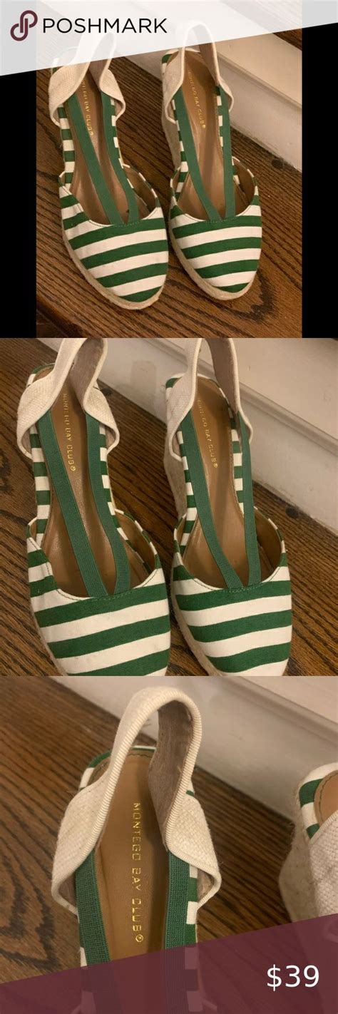 Montego Bay Club Women Green Striped Espadrille Espadrilles White