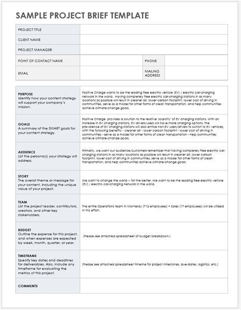 Free Project Brief Templates Smartsheet