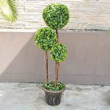 Artificial 3 Shrubs Boxwood Tree W/Pot