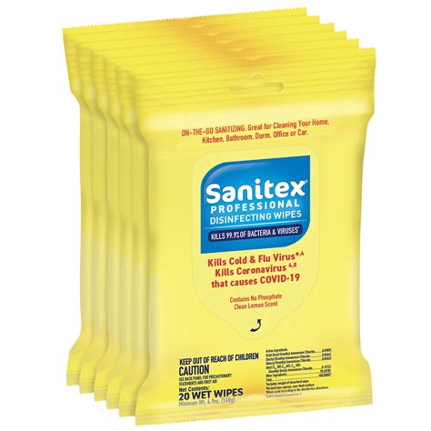 Sanitex Multipurpose Disinfecting Wipes 120 Antibacterial Lemon