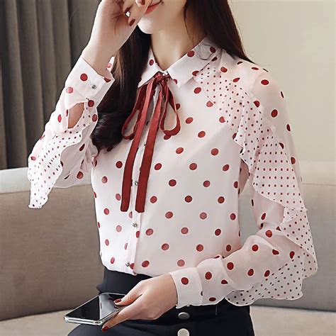 Spring Blouse Wave Polka Dot Women Blouse Fashion Bow Chiffon