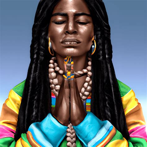 Beautiful Black Praying Mother with Long Braided Hair Colorful Jacket with Jewelry Lipgloss ...