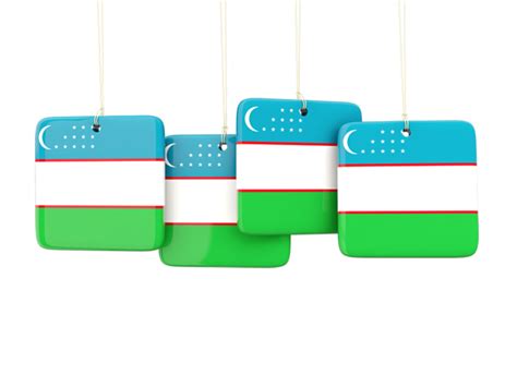 Four Square Labels Illustration Of Flag Of Uzbekistan