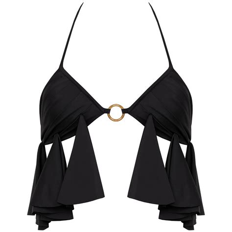 Aurelia Padded Halter Bikini Top With Ruffles In Black Antoninias Wolf Badger