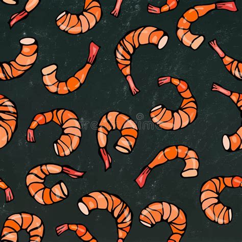 Seafood Seamless Pattern Shrimp Or Prawn And Lemon Background