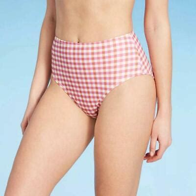 NEW NWT Multicolored Checked XL 16 18 High Waist Swim Bikini Bottoms