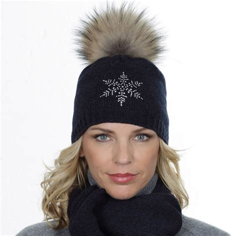 Steffner Sky Pom Womens Ski Hat In Navy