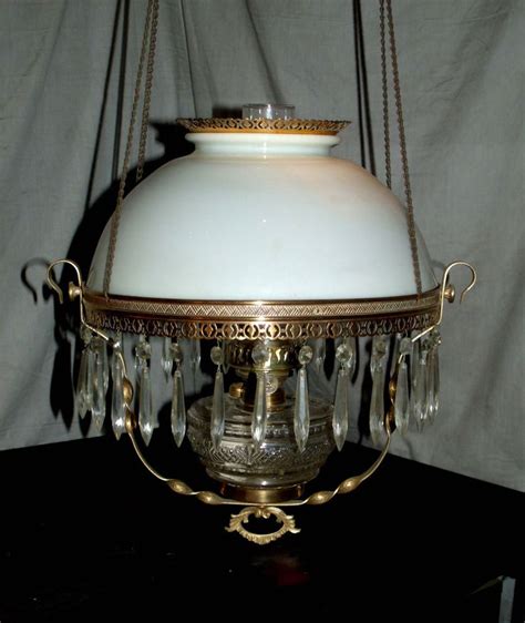 Antique Miller Hanging Oil Lamp Milkglass Shade And Smoke Bell Oil Lamps Lamp Smoke Bell