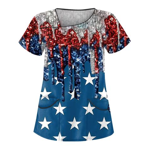 Dndkilg 4th Of July Scrub Top Scrub Tops Women Plus Size Stars Print