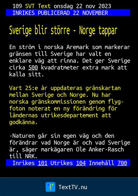 Sverige blir större Norge tappar SVT Text TV