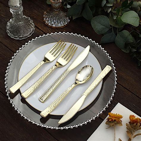 BalsaCircle 24 Metallic 7 In Disposable Plastic Cutlery Hammered Design