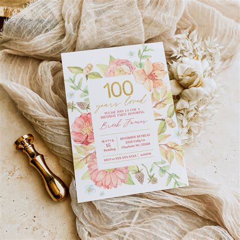 Floral 100th Birthday Invitation Printable 100th Birthday Party