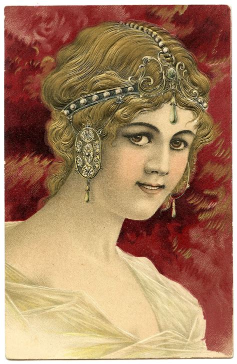 Art Nouveau Graphic Beautiful Woman With Jewelry The Graphics Fairy