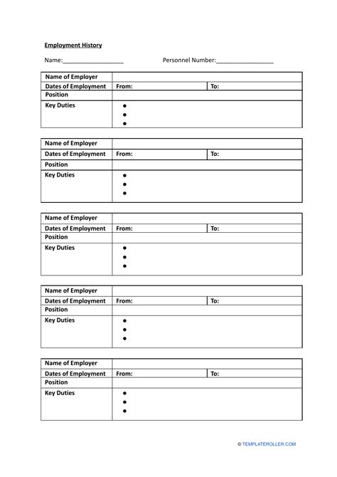 Employment History Template Fill Out Sign Online And Download Pdf