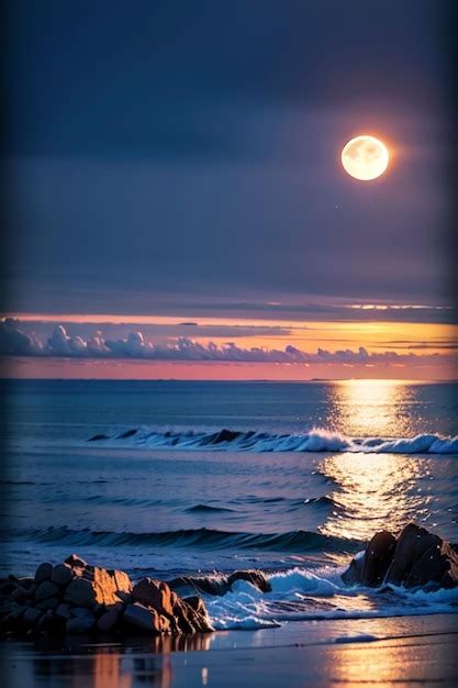 Premium AI Image | Full moon over the ocean wallpaper