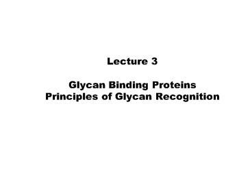 Ppt Lecture Glycan Binding Proteins Principles Of Glycan