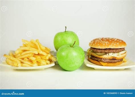 Fast Food or Vitamins, Unhealthy or Healthy Food Stock Image - Image of ...