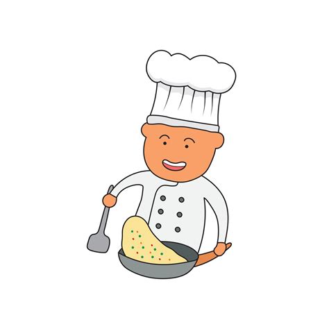 kids drawing Vector illustration of a chef cooking and flipping fried ...