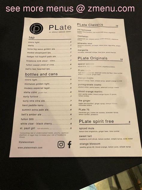 Online Menu of Plate Restaurant, Prior Lake, Minnesota, 55372 - Zmenu