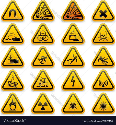 Sixteen Standard Hazard Symbols In Shine Style Vector Image