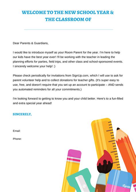 Back To School Welcome Letters To Parents For Room Parents Pta Leaders