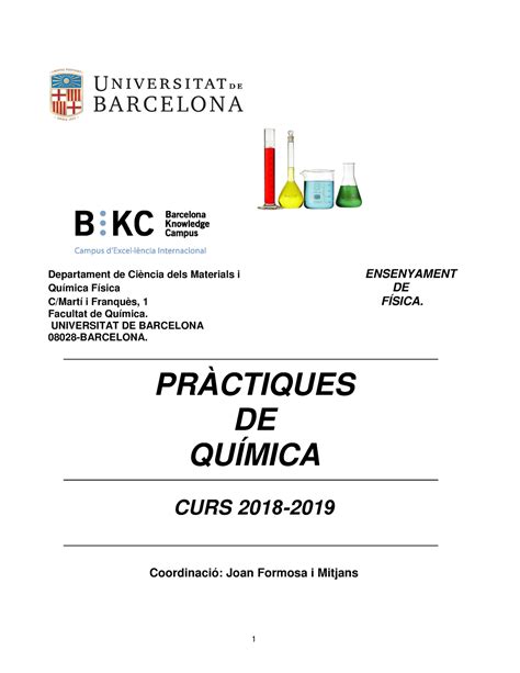 Guió Pràctiques de Laboratori Química Departament de Ciència dels