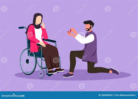 Cartoon Flat Style Drawing Arab Man Stand On Knee With Engagement Ring